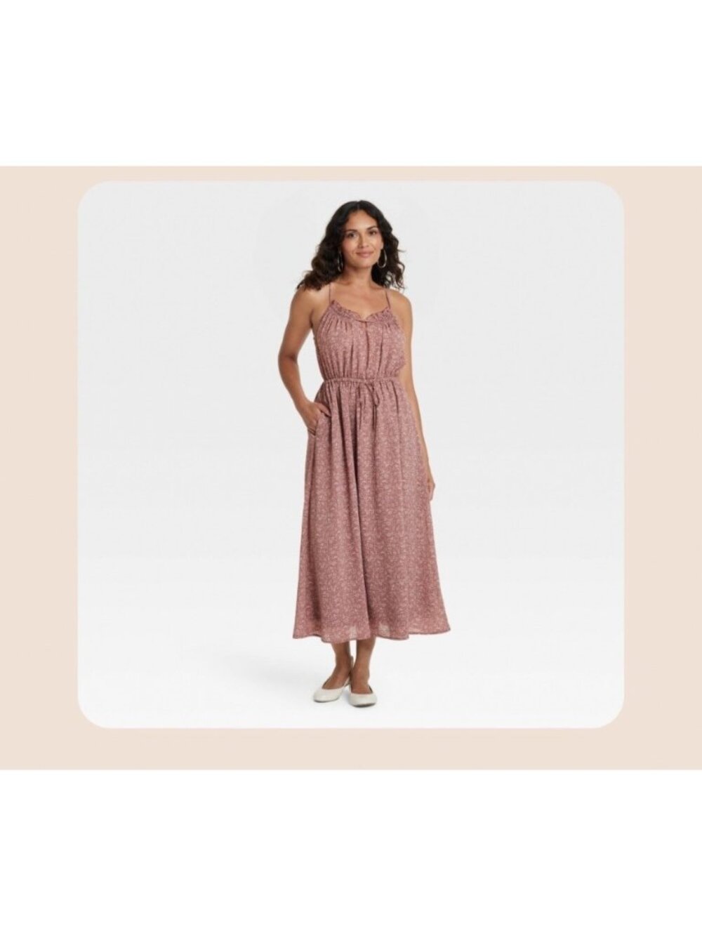 Universal Thread Women's Smocked Midi Sundress Mauve Floral Size L NWT